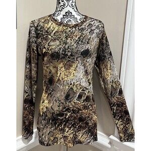 Y2K Mob Wife Look Sheer Reptile Print Mesh Top Long Sleeve Old Money Large